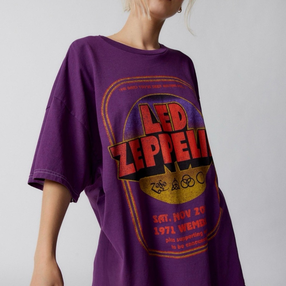 Urban Outfitters Led Zeppelin Wembley Stadium Purple Graphic Tee Shirt Dress - Picture 2 of 10